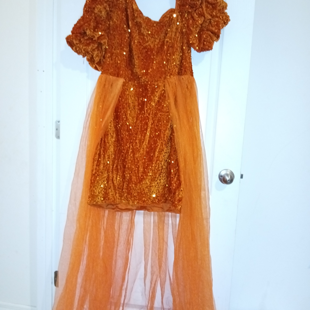 Sparkling Womens Orange Sequin Mini Dress
